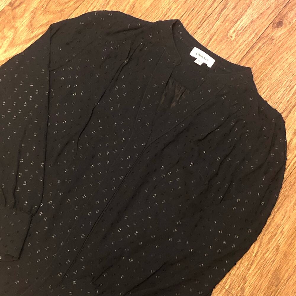 L’Agence Black Swiss Dot Sheer Mesh Long Sleeve Blouse Size XS